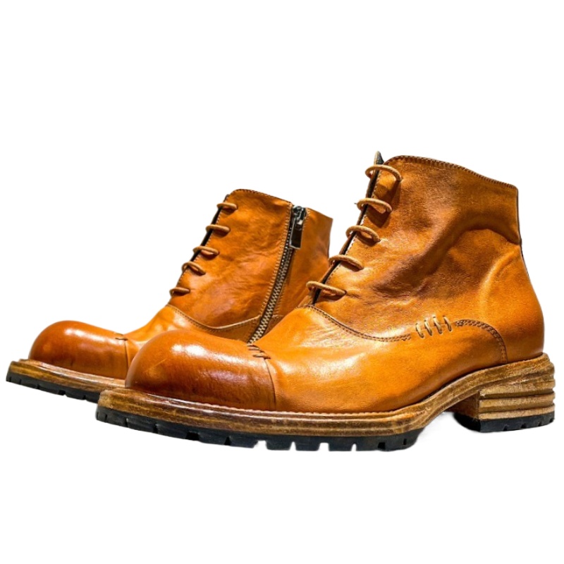 Men'S Shoes Zipper - Etnik Tarz Yıkanmış At Derisi Yüksek