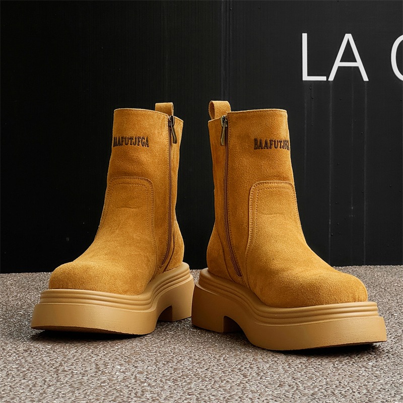 Men'S Shoes Zipper - Kışlık Avrupa Amerika Retro Kalın Taban