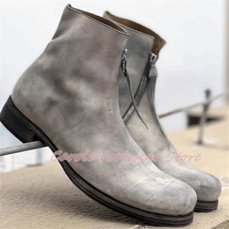 Men'S Shoes Zipper - İngiliz tarzı yuvarlak ayak kalın topuk